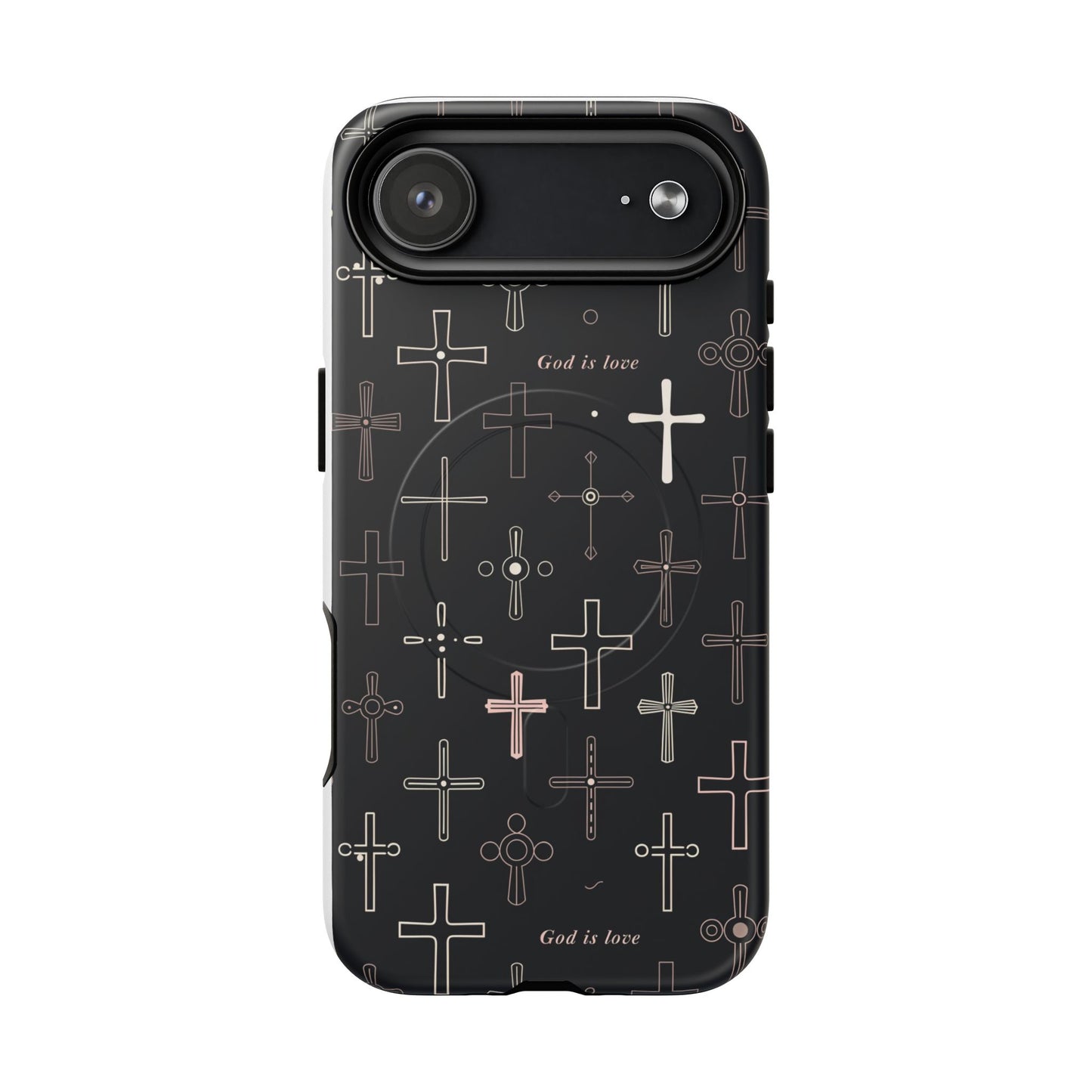 Magnetic Phone Case — Black Cross Pattern with "God is love"