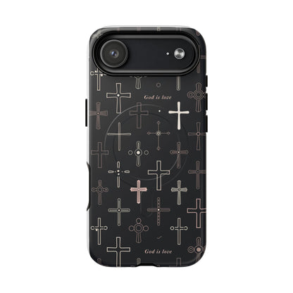Magnetic Phone Case — Black Cross Pattern with "God is love"
