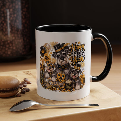 Happy New Year Schnauzer Coffee Mug — Festive Dog New Year Accent Mug (11/15oz)