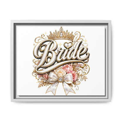 Framed Bride Canvas Wall Art — Elegant Bridal Crown & Floral Wedding Decor