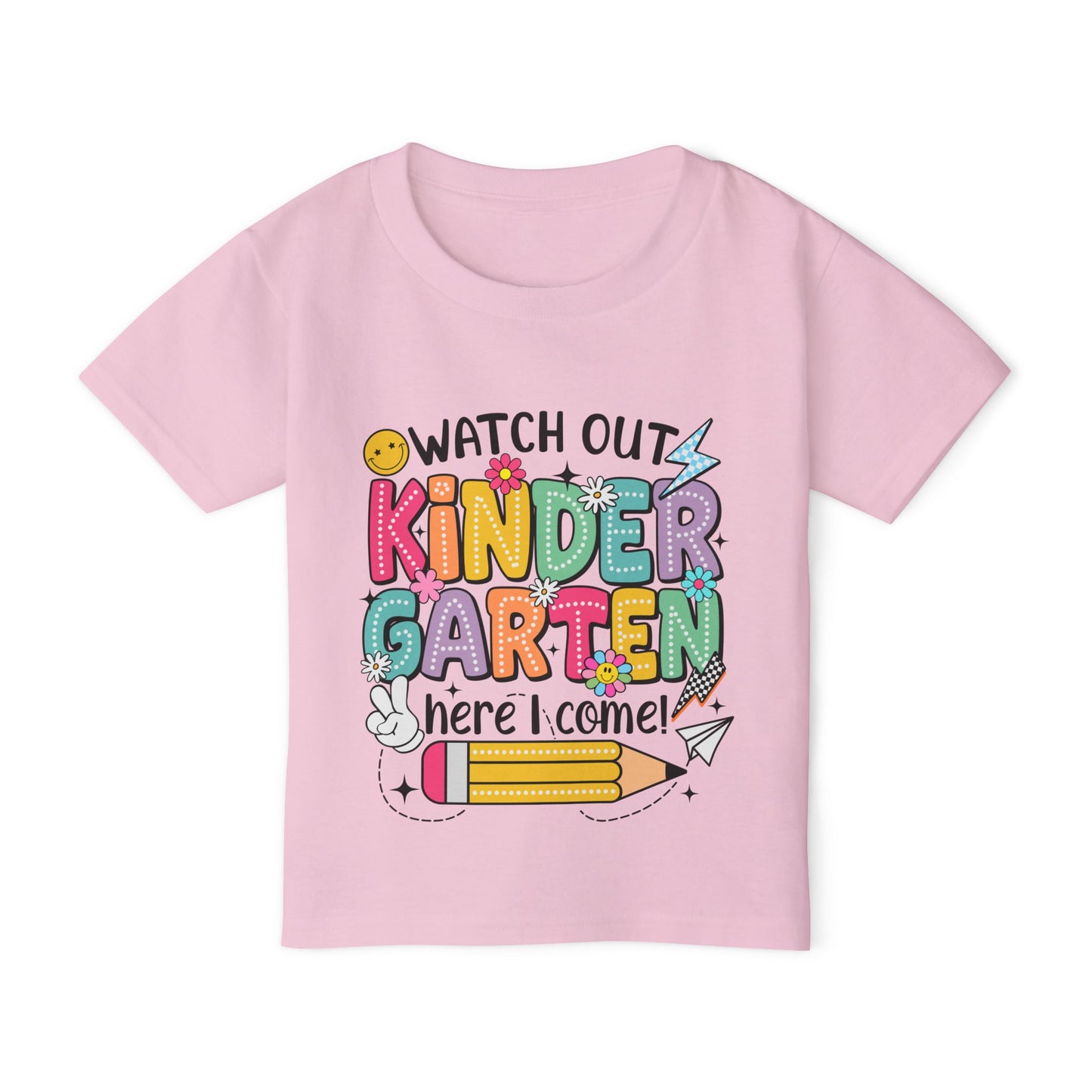 Toddler T-Shirt — "Watch Out Kindergarten Here I Come!" Back-to-School Graphic
