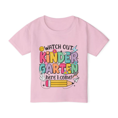 Toddler T-Shirt — "Watch Out Kindergarten Here I Come!" Back-to-School Graphic