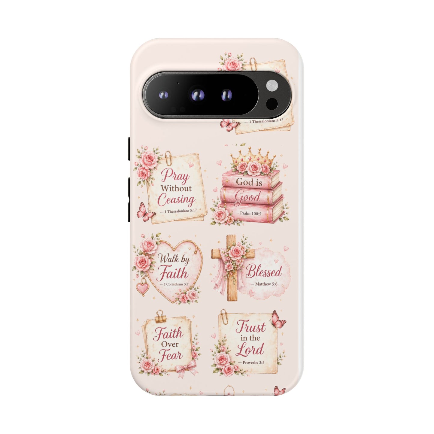 Christian Floral Phone Case — "Pray Without Ceasing" Faith Cross Design