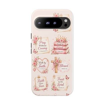 Christian Floral Phone Case — "Pray Without Ceasing" Faith Cross Design