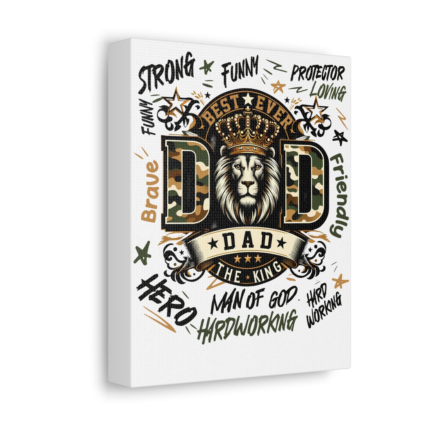 Dad The King Stretched Canvas Wall Art — 'Best Ever Dad' Lion Crown Father’s Day Gift