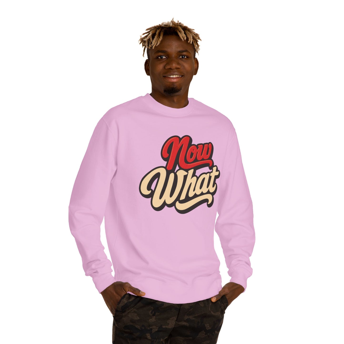 Now What Crewneck Sweatshirt — Retro Script Graphic Pullover