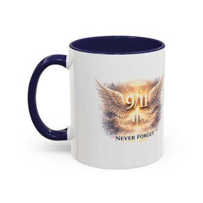 9/11 Never Forget Accent Coffee Mug — Memorial Tribute Ceramic Mug