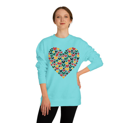 Colorful Heart Pattern Sweatshirt — Cozy Valentine/Everyday Love Crewneck