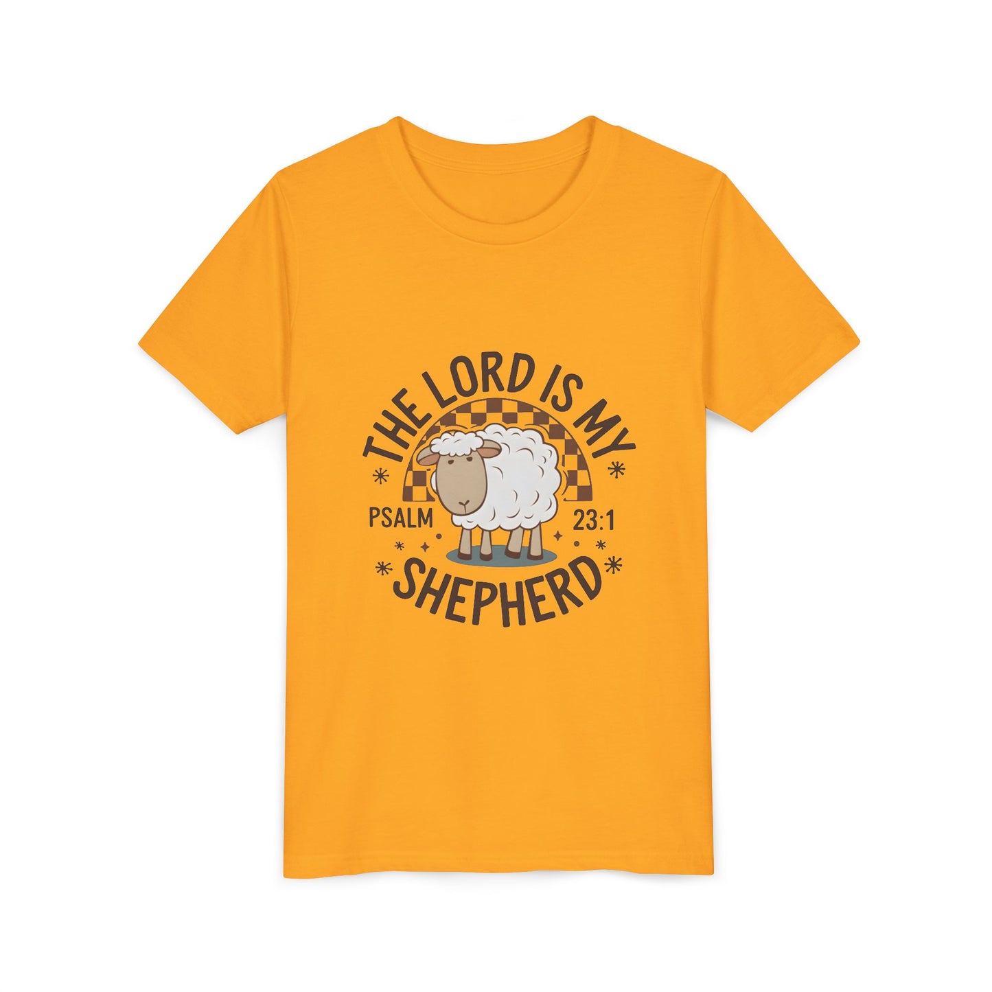 Youth Tee — "The Lord Is My Shepherd" Psalm 23:1 Christian Kids T‑Shirt (Sheep Design)