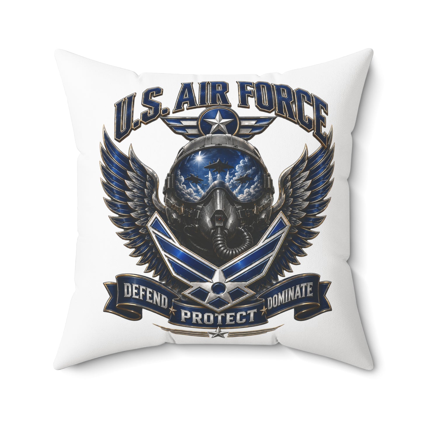 U.S. Air Force Emblem Throw Pillow — Defend Protect Dominate Military Decorative Pillow