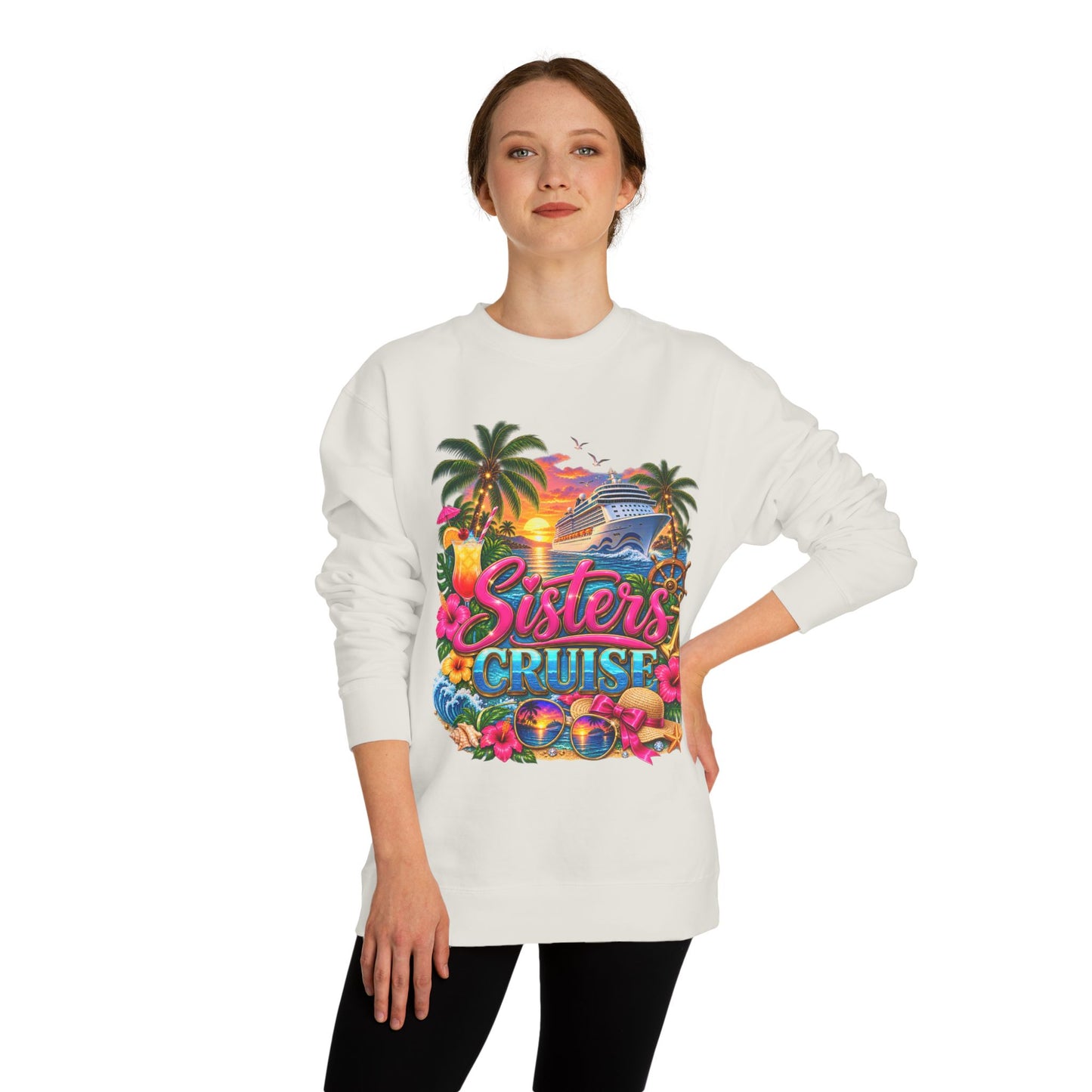 Sisters Cruise Sweatshirt — Tropical Sunset Cruise Graphic Crewneck