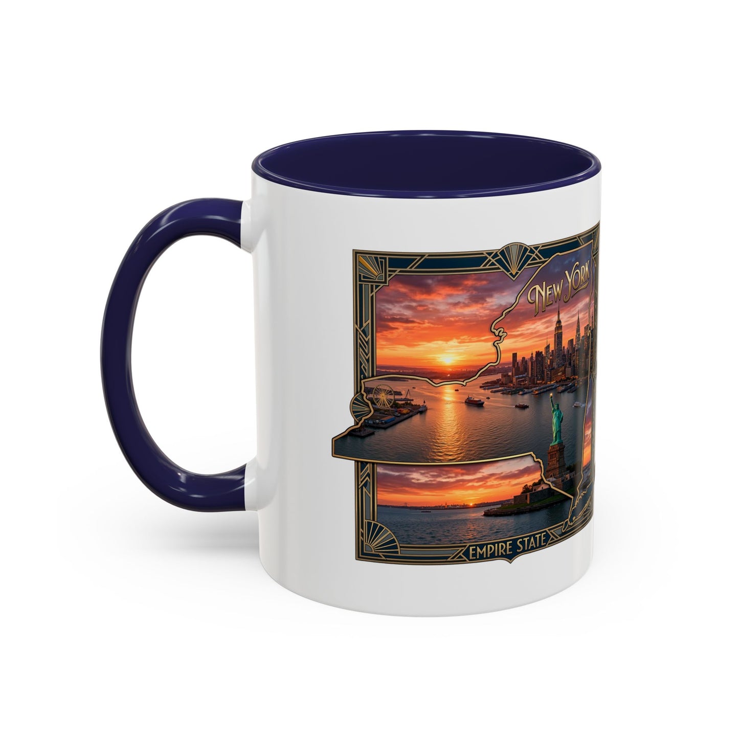 New York Skyline Accent Coffee Mug — Empire State Sunset Scene (11/15oz)