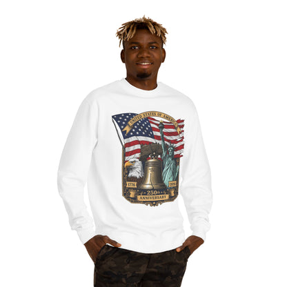 Liberty 250th Anniversary Sweatshirt — USA Flag, Statue of Liberty & Liberty Bell Design