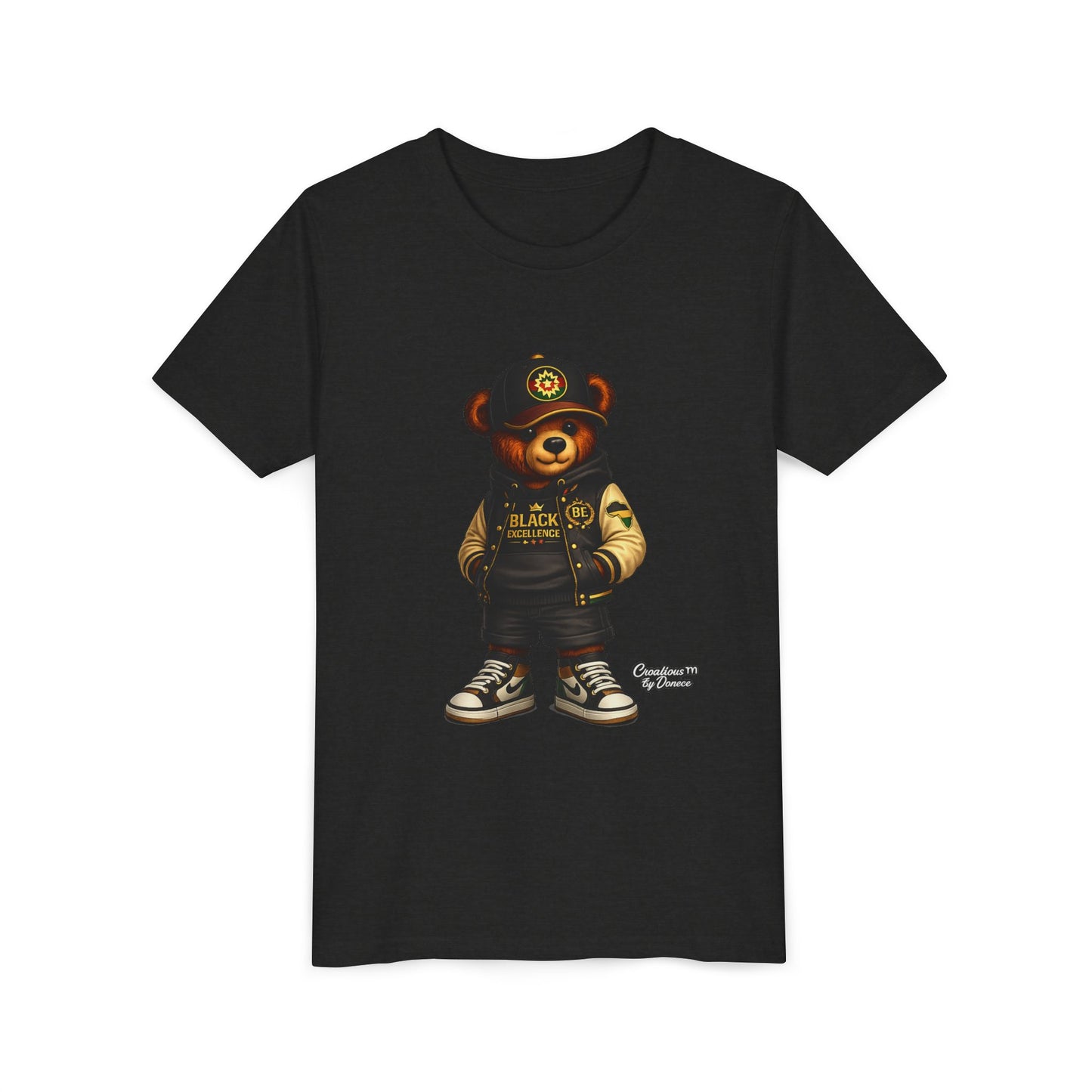 Youth Tee — Streetwear Teddy Bear Graphic (Black Varsity)