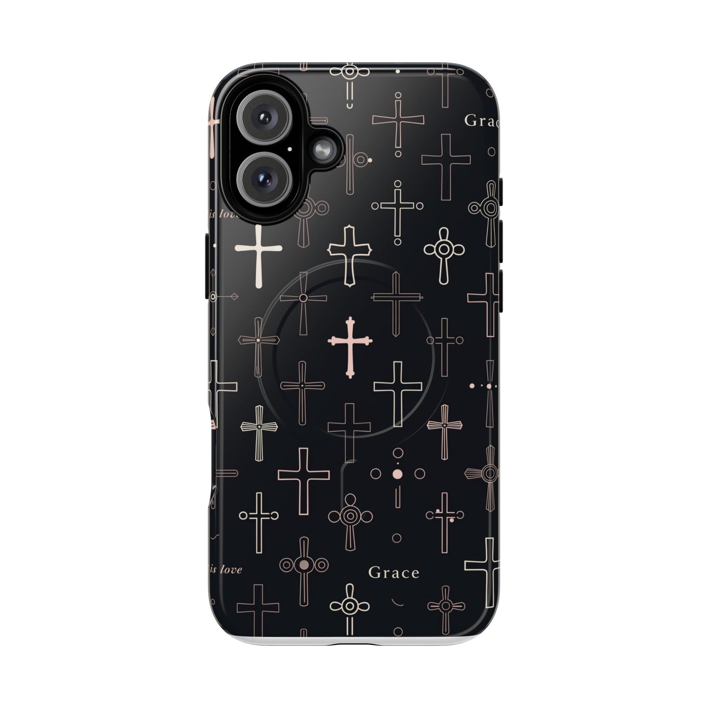 Magnetic Phone Case — Black Crosses "Grace" Protective Cover