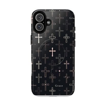 Magnetic Phone Case — Black Crosses "Grace" Protective Cover