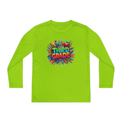 Third Grade Youth Long Sleeve Tee — Colorful School Supplies Design