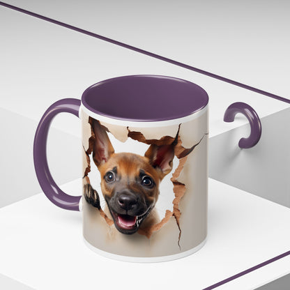 Dog Peeking Through Paper Accent Coffee Mug (11/15oz)