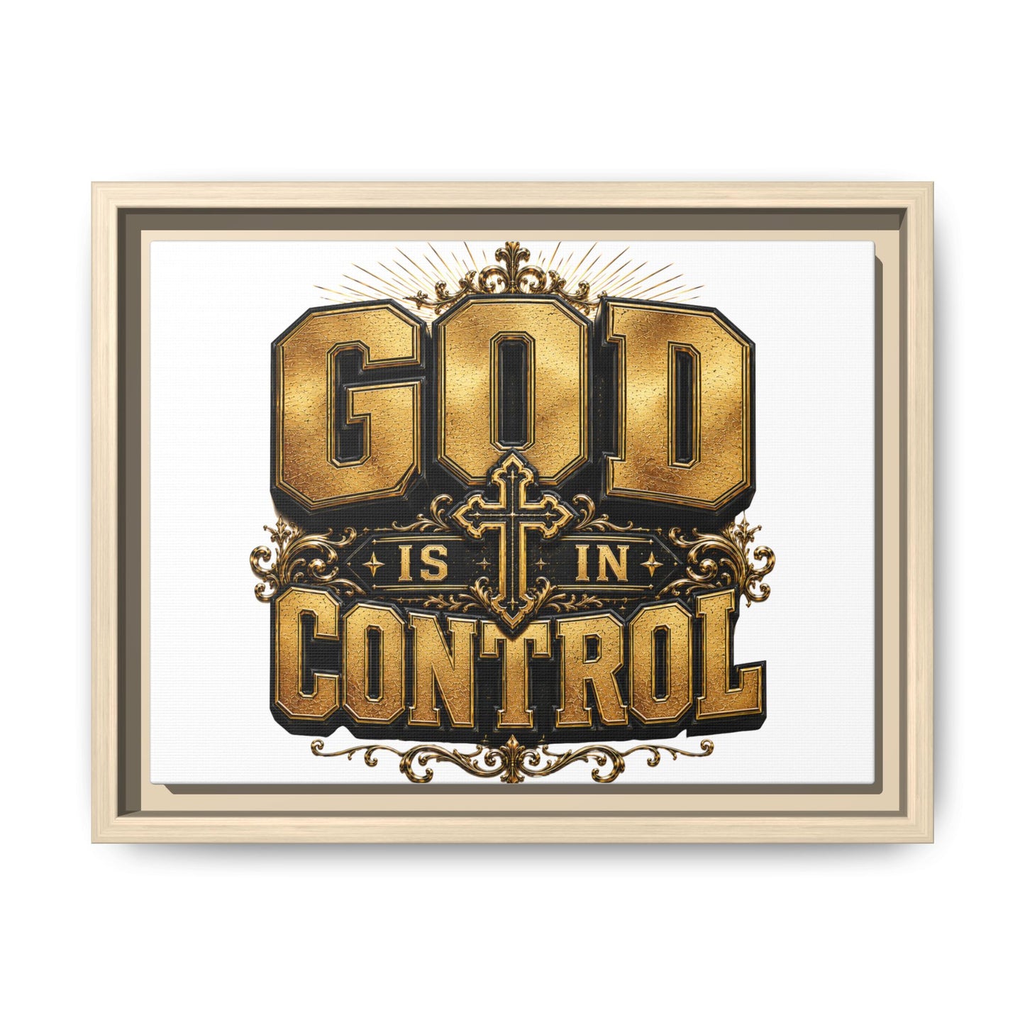 Framed Matte Canvas — "God Is In Control" Inspirational Wall Art