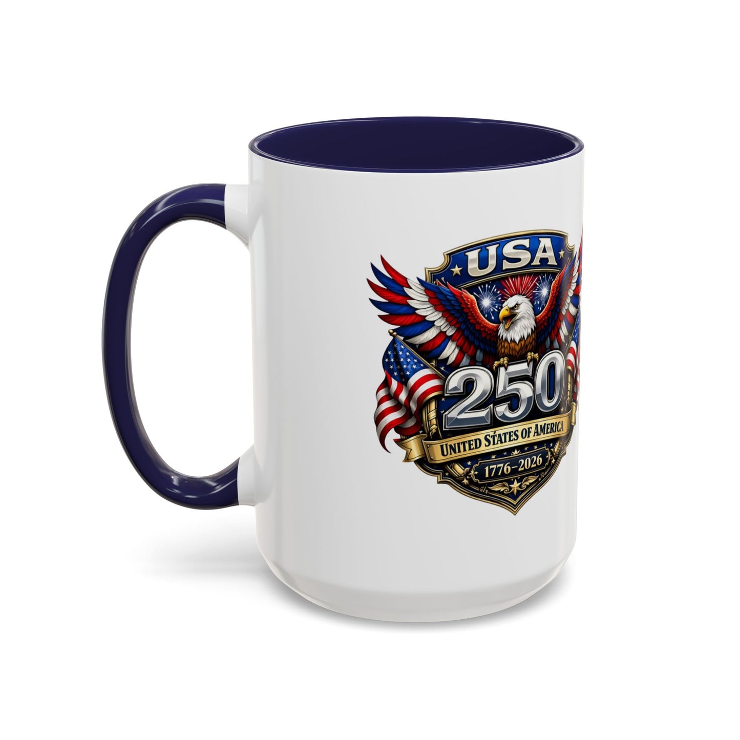 USA 250th Anniversary Accent Coffee Mug – Patriotic Eagle & Flag 1776–2026