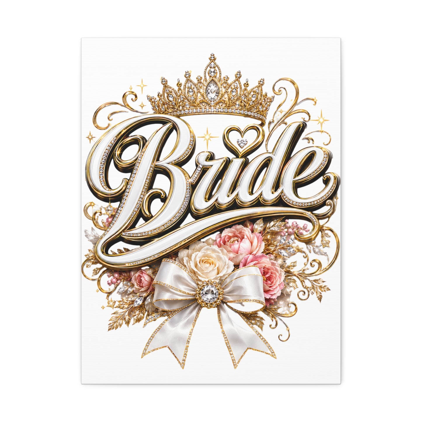 Bride Stretched Canvas – Gold Crown Floral Wedding Wall Art
