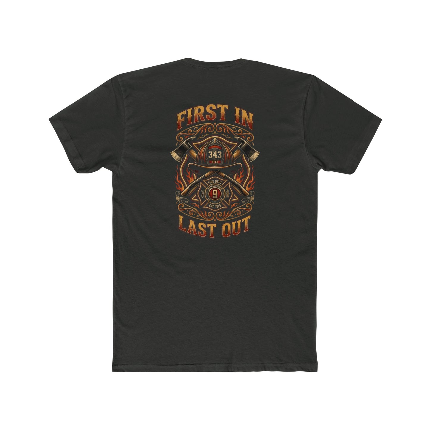 Firefighter T‑Shirt - "First In Last Out" Vintage Firefighter Crew Tee