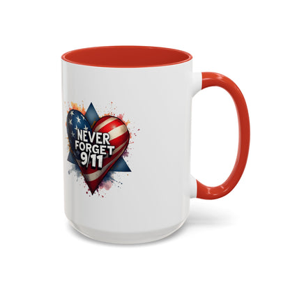 Never Forget 9/11 Heart Accent Coffee Mug – Patriotic Memorial 11/15oz