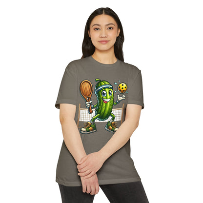 Pickleball Pickle T-Shirt — Cute Cartoon Pickle Playing Pickleball Tee