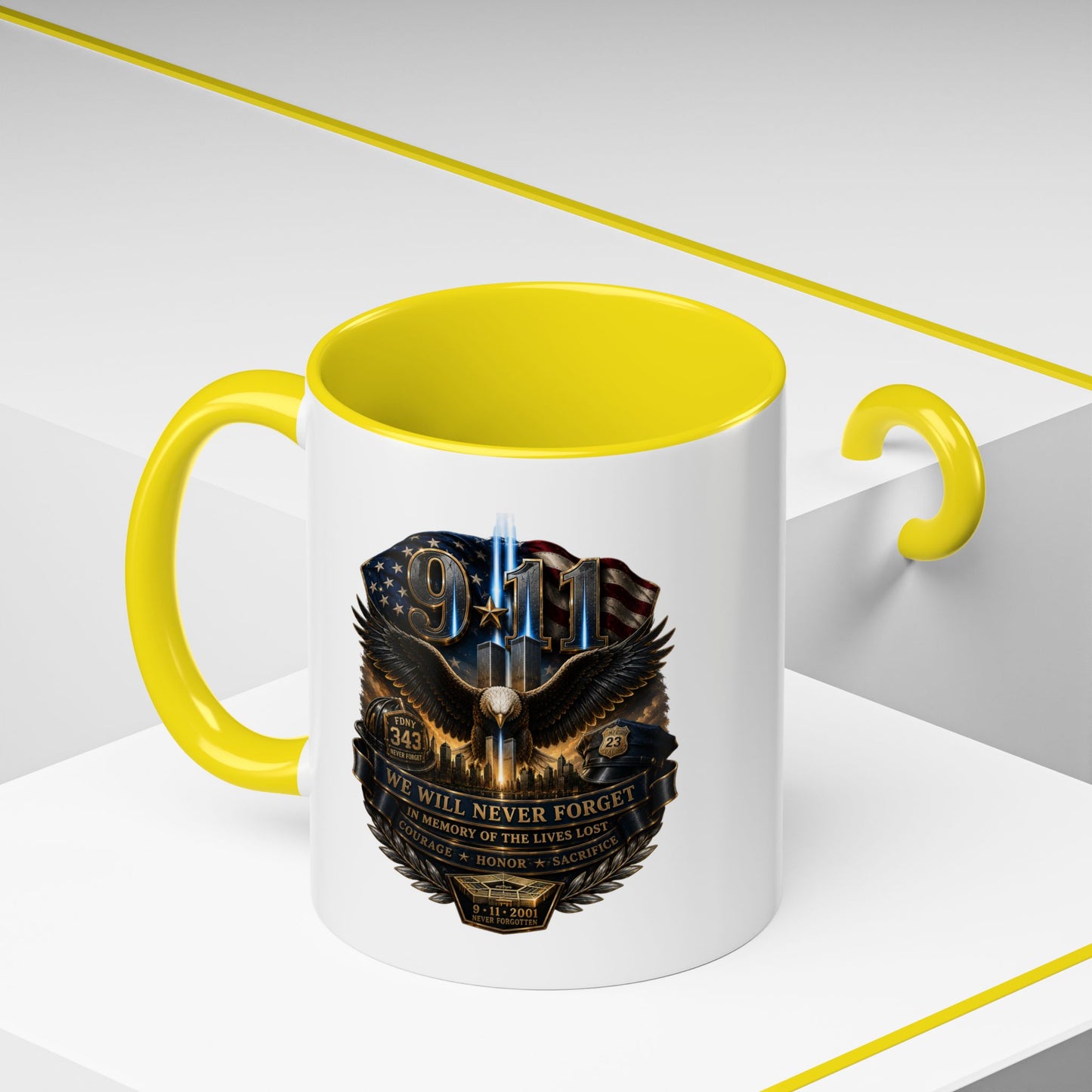 9/11 Tribute Coffee Mug — Never Forget Memorial Eagle Design (11/15oz)