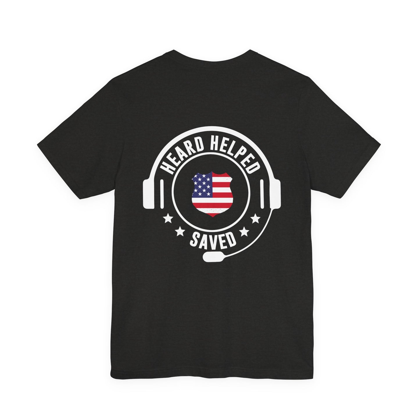 Headset Logo T-Shirt — "Heard Helped Saved" American Flag Design