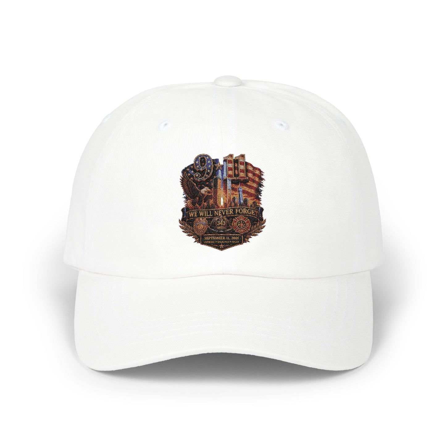 Dad Cap with Vintage Cityscape Embroidered Patch – Classic White Baseball Hat