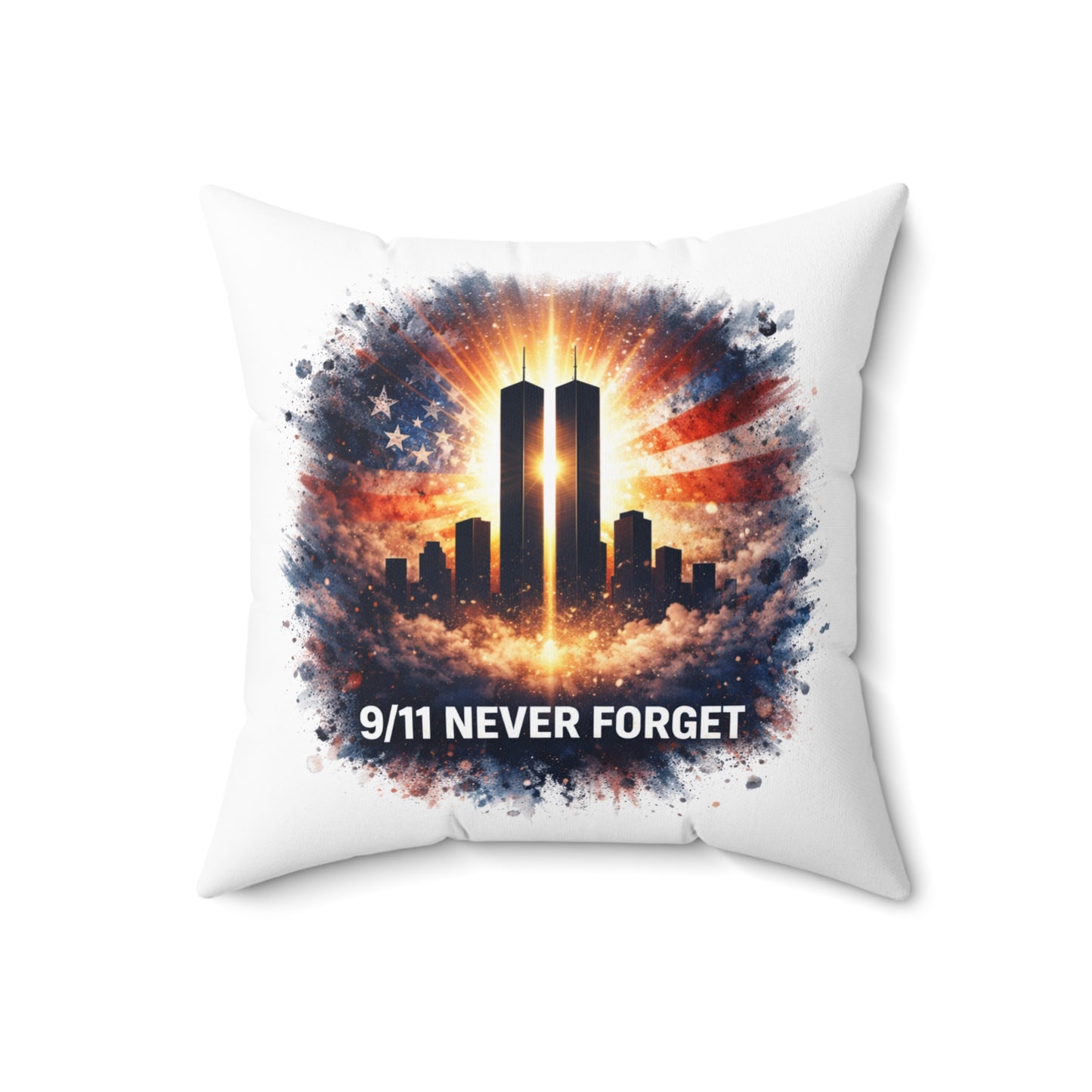 9/11 Never Forget Memorial Pillow — Twin Towers Tribute Throw Pillow