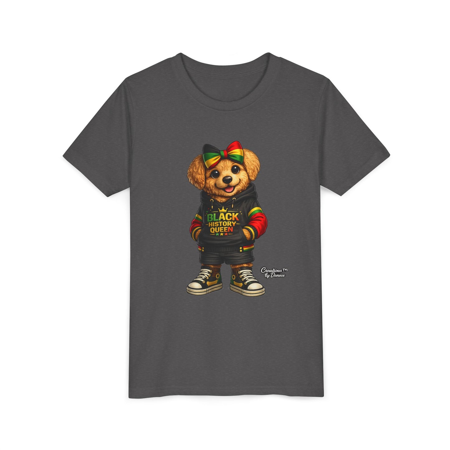 Youth Tee — Black History Queen Bear Graphic T-Shirt