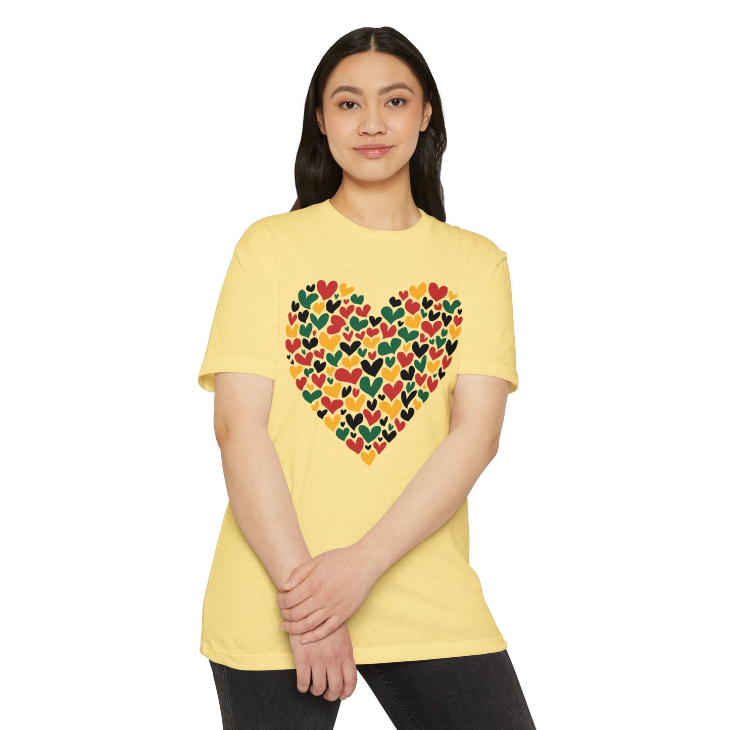 Heart Pattern T-Shirt — Colorful Hand-Drawn Hearts Graphic Tee