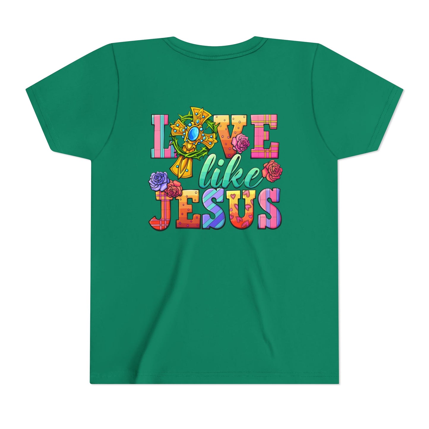 Youth Tee — "Love Like Jesus" Colorful Faith Graphic