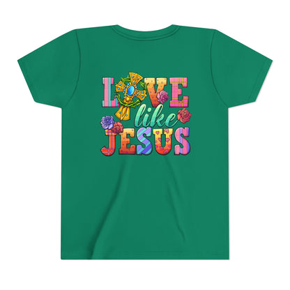 Youth Tee — "Love Like Jesus" Colorful Faith Graphic