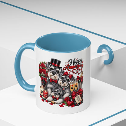 Happy Anniversary Dog Coffee Mug — Cute Pups, Champagne & Roses Accent Mug