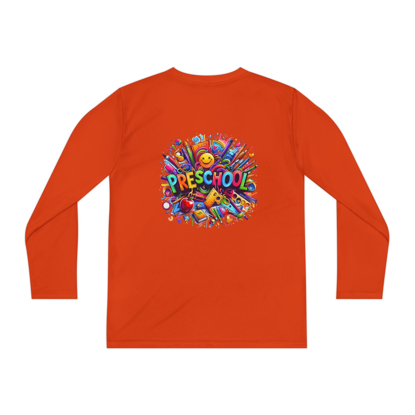 Youth Preschool Long Sleeve Tee - Colorful School Supplies Design