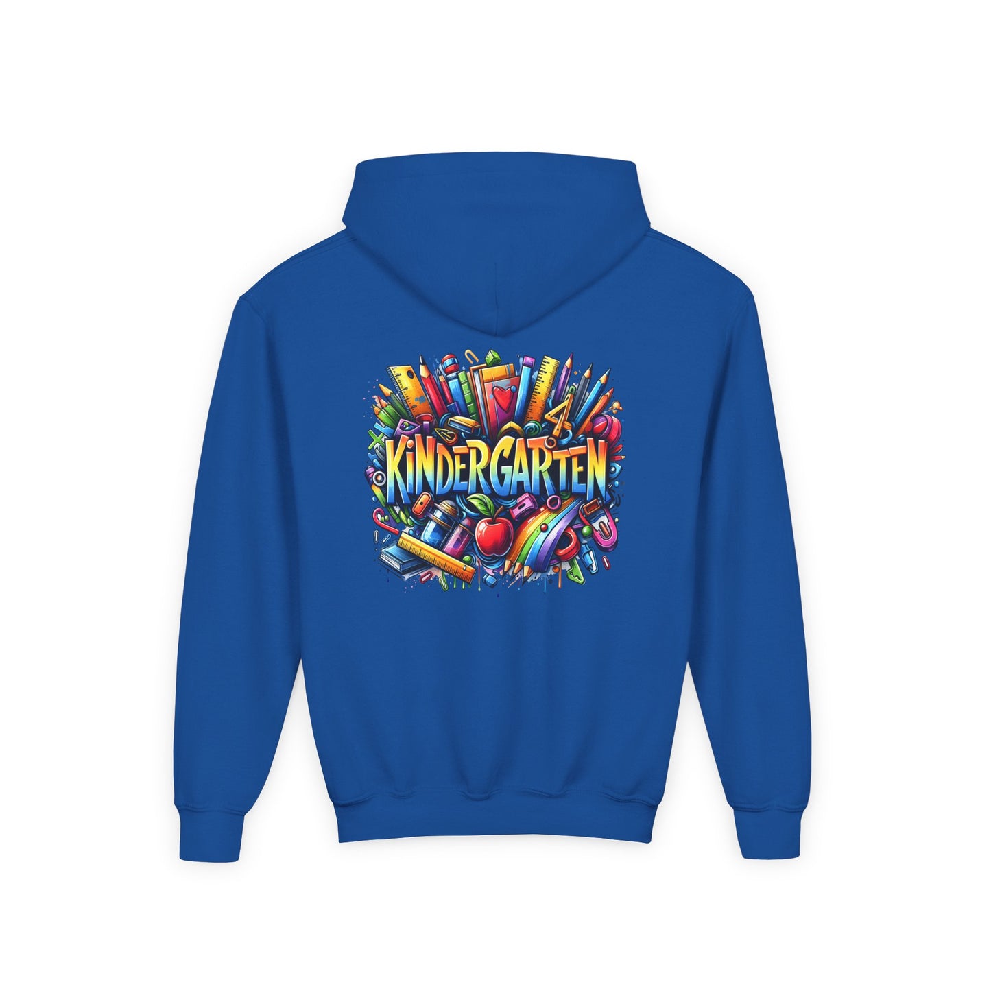 Kindergarten Kids Hoodie — Colorful School Supplies Back-to-School Sweatshirt