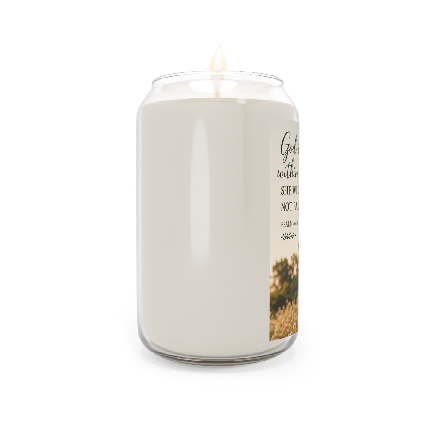 Inspirational Psalm Candle — "God is within her, she will not fall" Scented Soy Jar (13.75 oz)