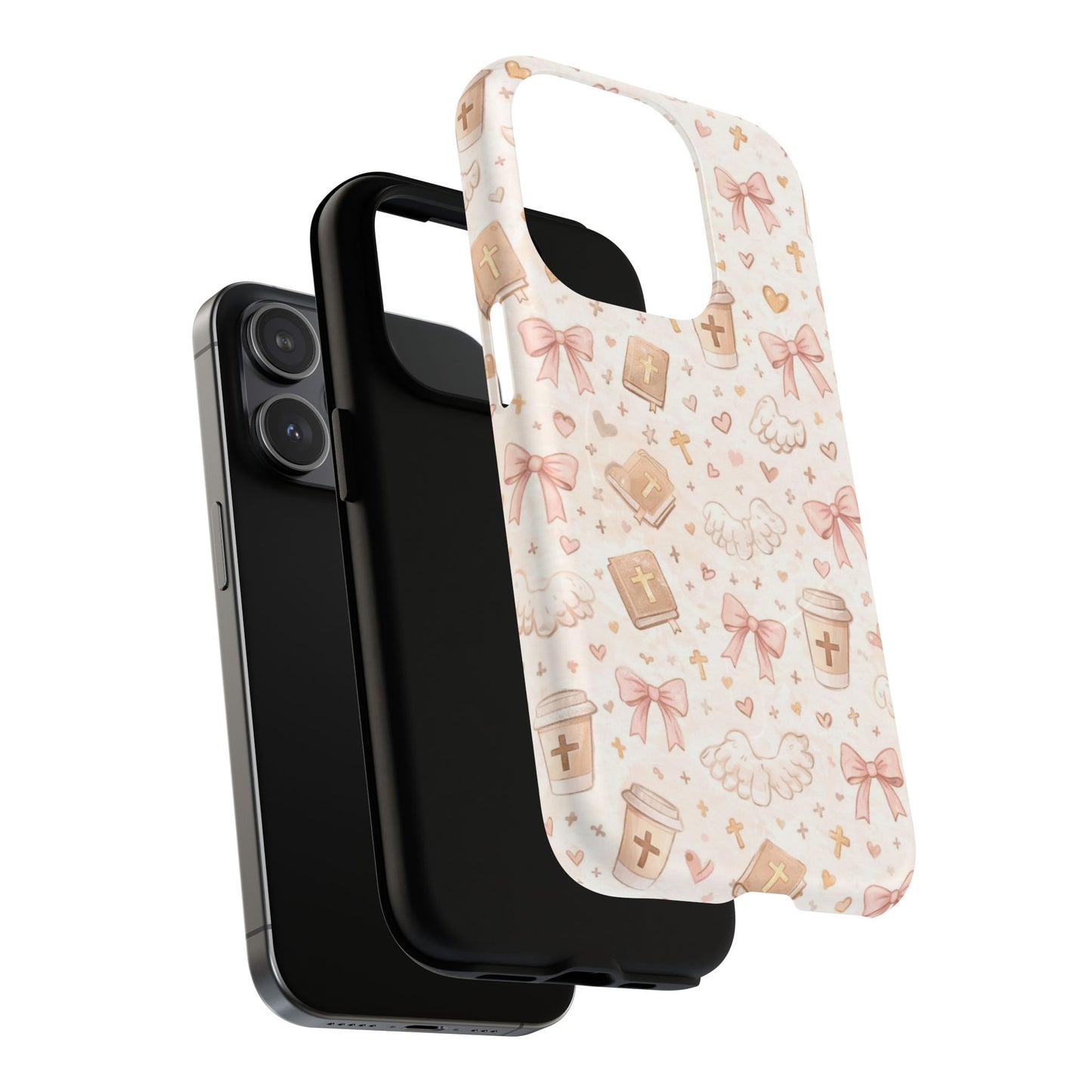 Christian Pattern Phone Case — Cute Cross, Bible & Dove Tough Magnetic Case