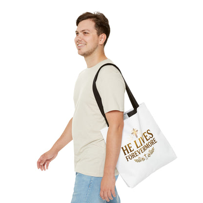 He Lives Forevermore Tote Bag – Christian Faith Cross Easter Canvas Tote