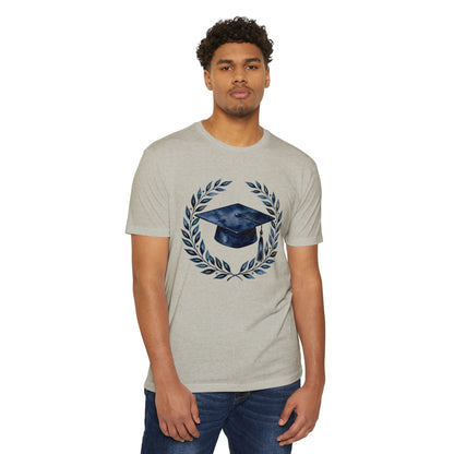 Graduation Cap Laurel T-Shirt — Navy Watercolor Grad Tee