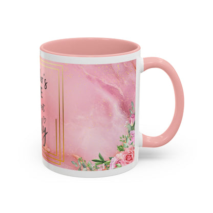 Mother’s Love Accent Coffee Mug — “A Mother's Love is the Heart of the Family” (Pink Floral, 11/15oz)