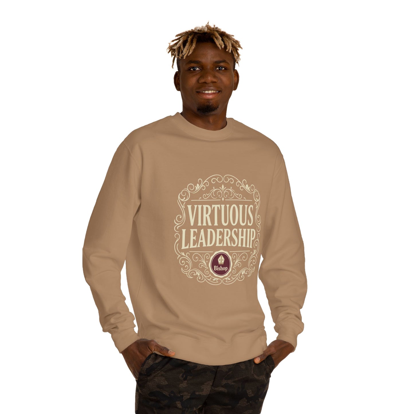 Virtuous Leadership Sweatshirt — Vintage Crest Crewneck for Church Leaders