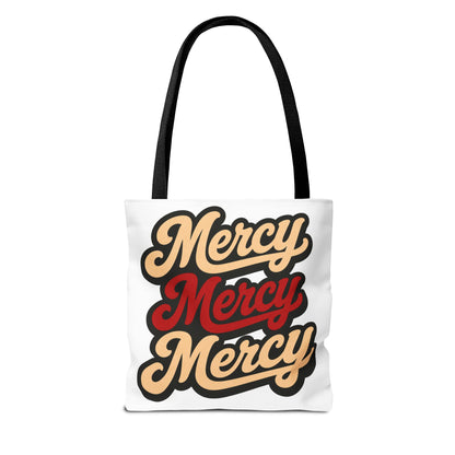 Mercy Mercy Mercy Retro Script Tote Bag — Vintage Typography Canvas Tote