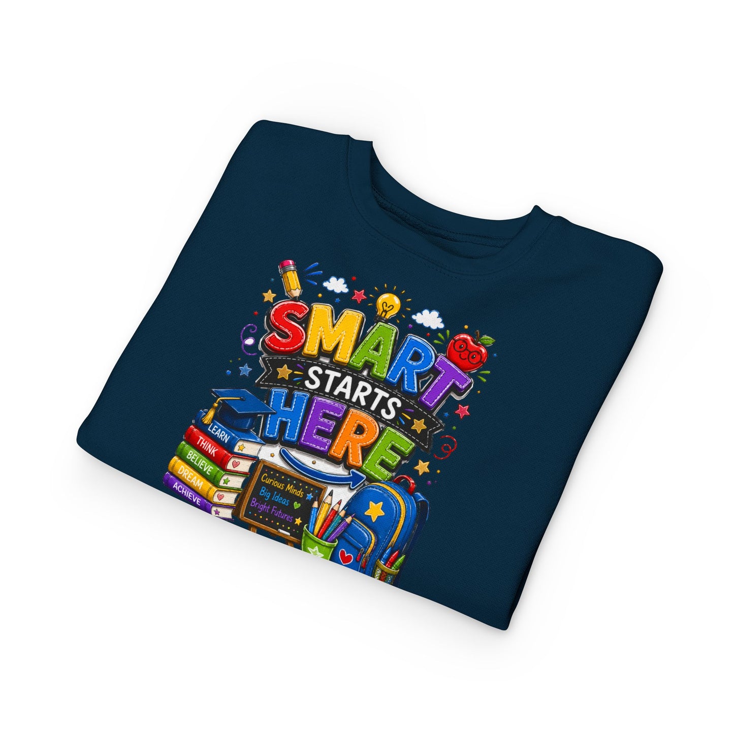 Toddler Sweatshirt — "Smart Starts Here" Back-to-School Kids Crewneck
