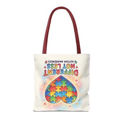 Autism Awareness Tote Bag — "Different Not Less" Puzzle Heart Design