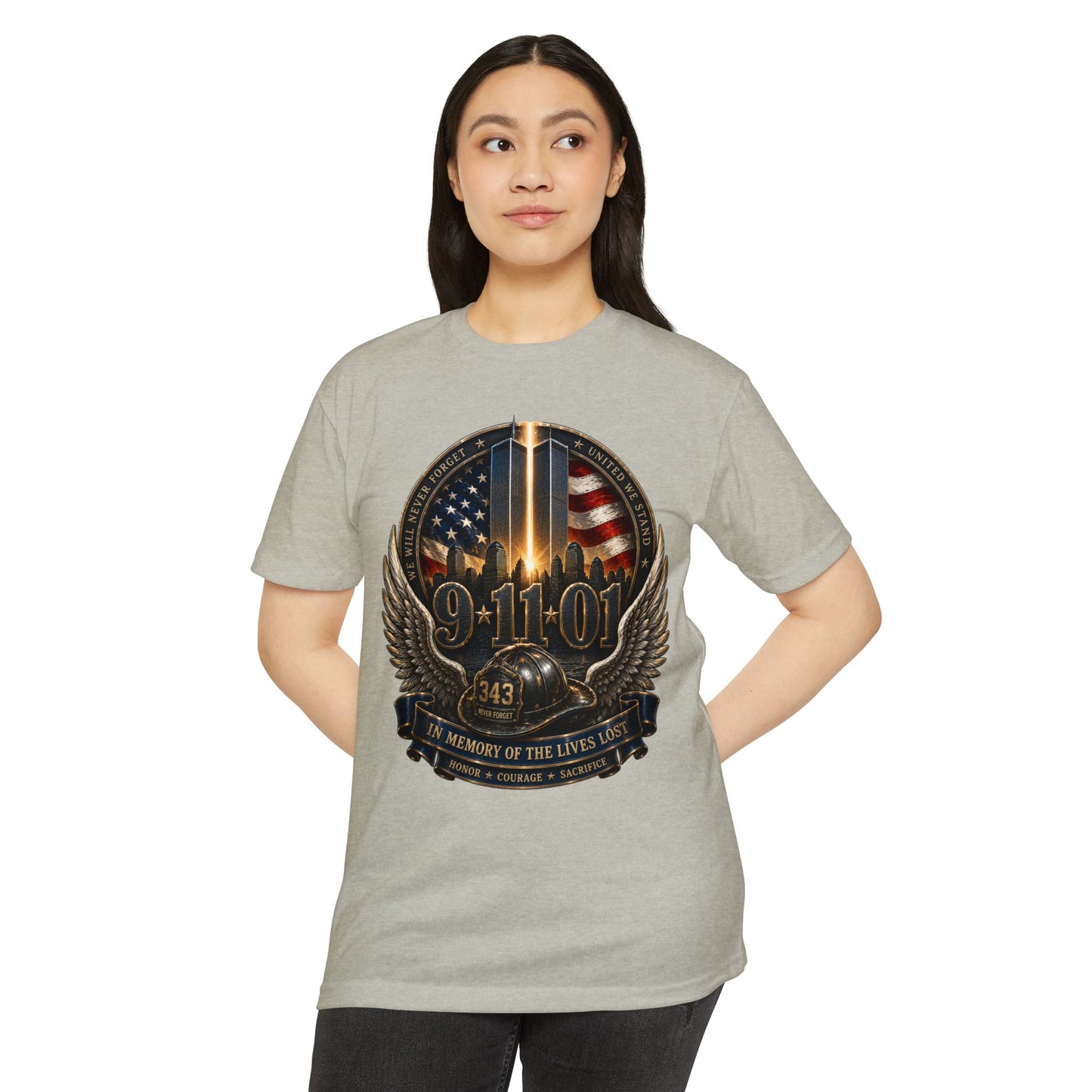 9/11 Memorial T-Shirt — In Memory of the Lives Lost Patriotic Firefighter Tribute