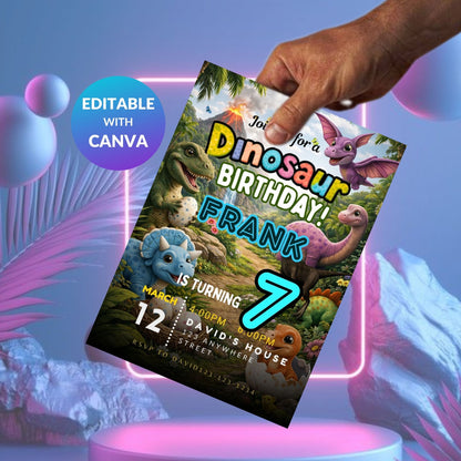 Dinosaur Birthday Invitation | Editable Dino Party Digital Invite Template Product Description